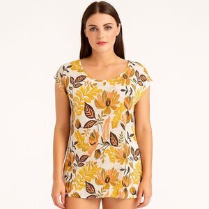 Rachel Zoe Linen Blouse Womens Size Medium Short Sleeve Floral Pattern